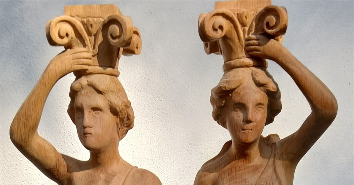 Pair of carved wooden Allegorical Caryatids