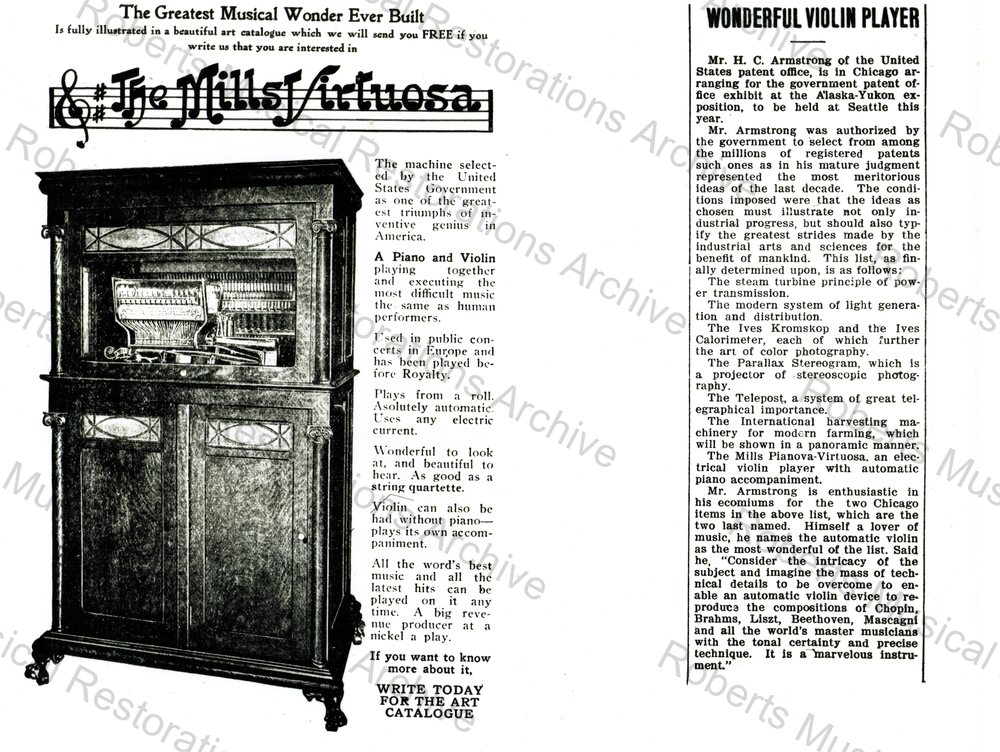 Period Mills Violano Virtuoso advertisement from the Roberts Musical Restorations archive