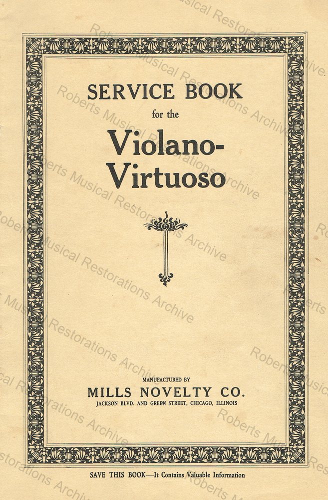 Service Book for the Violano-Virtuoso cover from the Roberts Musical Restorations archive